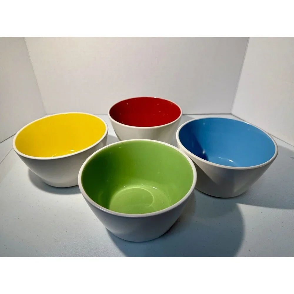 4 ONEIDA Color Burst Deep Ice Cream Cereal Bowls Yellow Green Blue Red